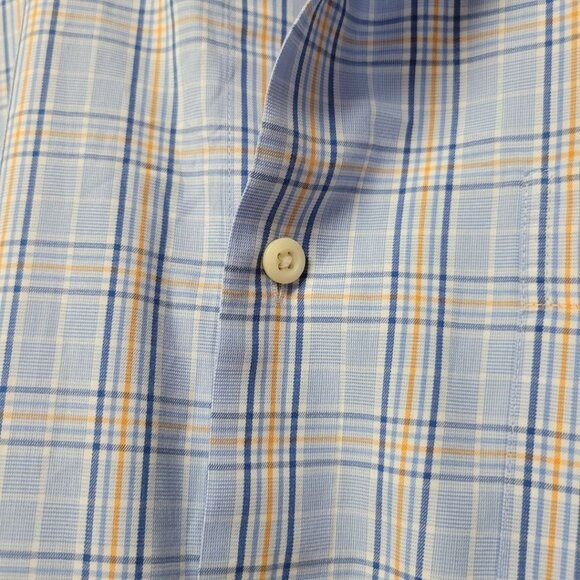 Peter Millar Collared Button Down Shirt Cotton Mens Larhe Baby Blue Plaid Formal - Picture 7 of 8